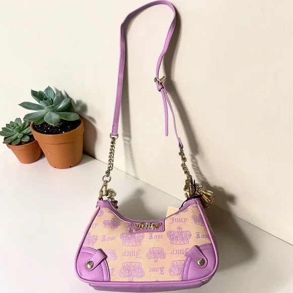 Juicy Couture Shoulder Bag Womens Lavender Purple New Monogram Y2K Crossbody - Picture 1 of 11